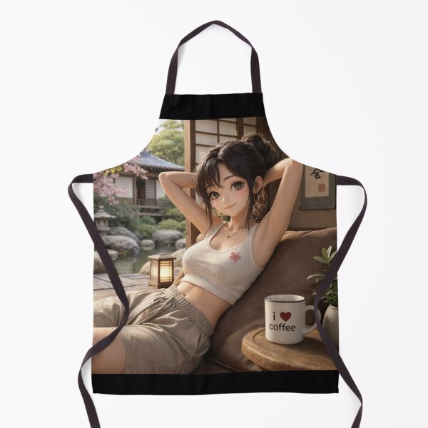 Item preview, Cute anime manga girl reclining with a cup of coffee designed and sold by Vintage Designs +.