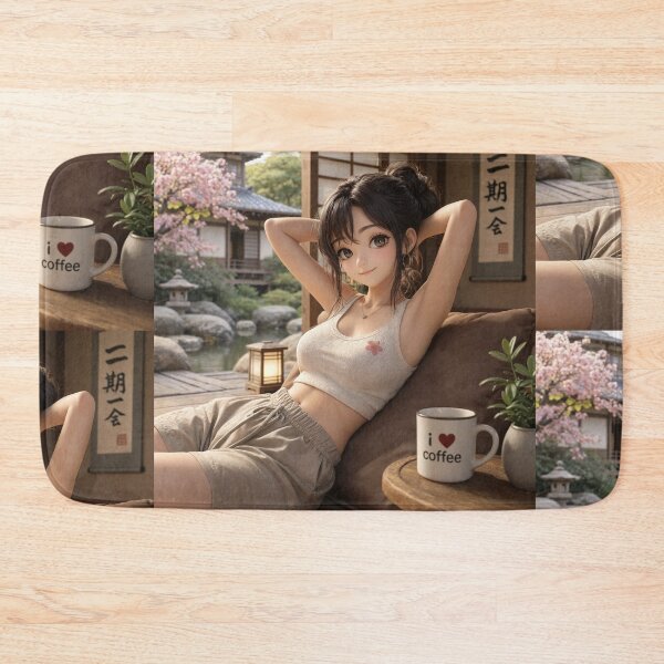 Item preview, Cute anime manga girl reclining with a cup of coffee designed and sold by Vintage Designs +.