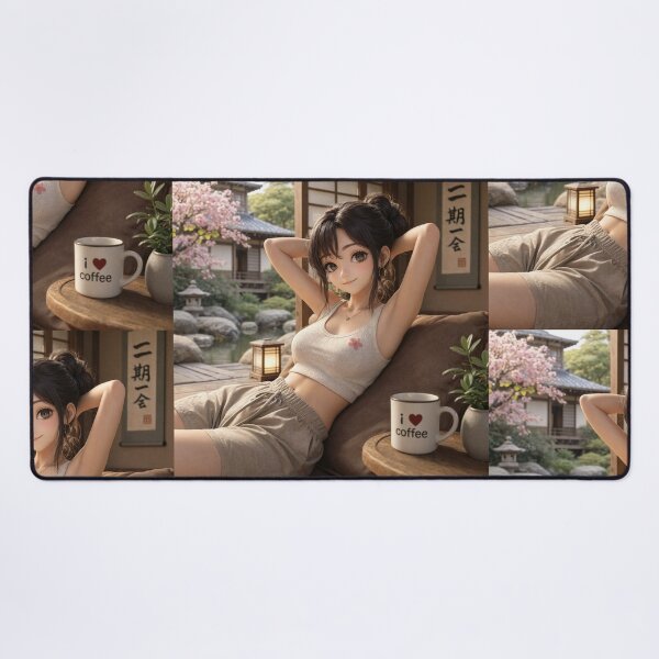 Item preview, Cute anime manga girl reclining with a cup of coffee designed and sold by Vintage Designs +.