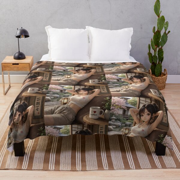 Item preview, Cute anime manga girl reclining with a cup of coffee designed and sold by Vintage Designs +.