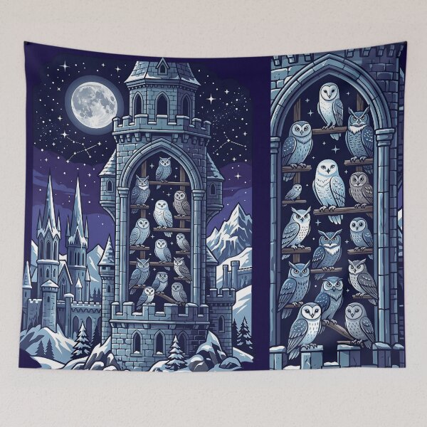 Item preview, Magical Castle Owlry Tower - Midnight Owls Full Moon Art designed and sold by KreonaTime.