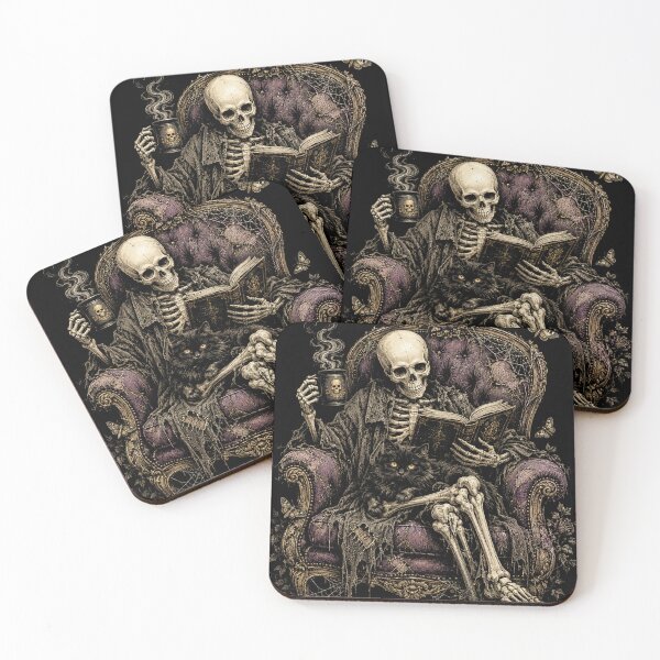 Item preview, Skeleton Reading with Black Cat Funny Halloween designed and sold by will freed18.