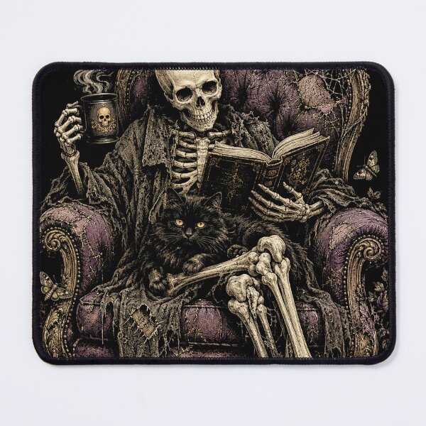 Item preview, Skeleton Reading with Black Cat Funny Halloween designed and sold by will freed18.