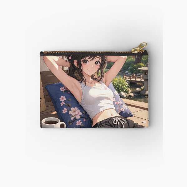 Item preview, Cute anime manga girl reclining with a cup of coffee designed and sold by Vintage Designs +.