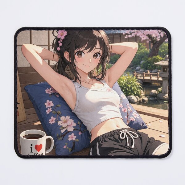 Item preview, Cute anime manga girl reclining with a cup of coffee designed and sold by Vintage Designs +.