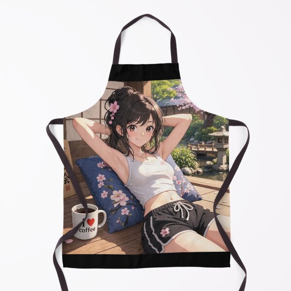 Item preview, Cute anime manga girl reclining with a cup of coffee designed and sold by Vintage Designs +.