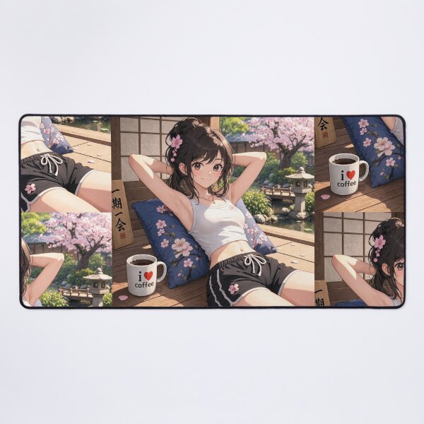 Item preview, Cute anime manga girl reclining with a cup of coffee designed and sold by Vintage Designs +.
