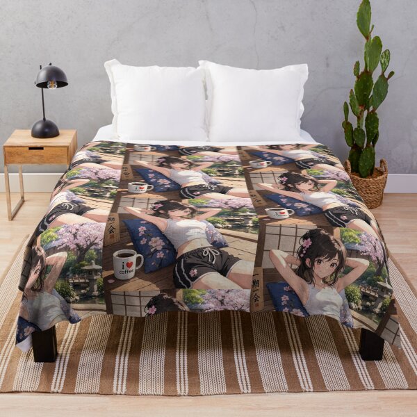 Item preview, Cute anime manga girl reclining with a cup of coffee designed and sold by Vintage Designs +.