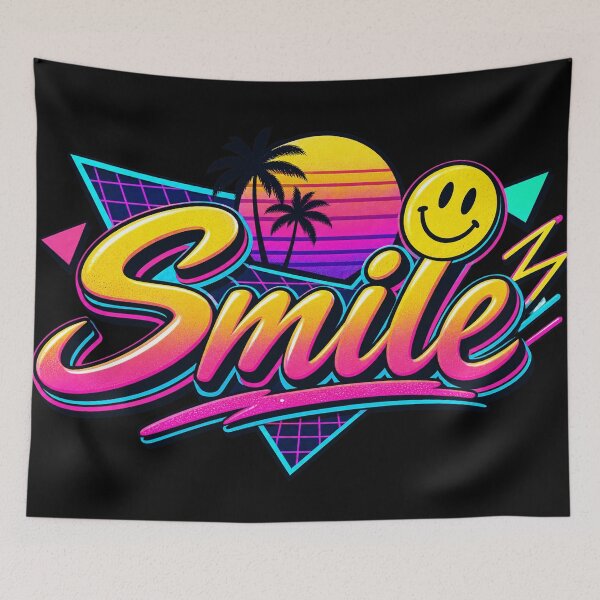 Item preview, Smile 80s Retro Neon Vaporwave Palm Tree Positive Graphic Tee designed and sold by TM DESIGNS AND MORE.