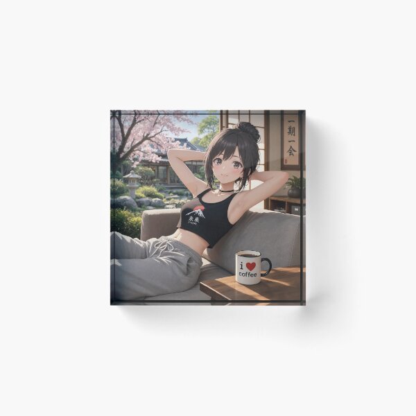 Item preview,  Cute anime manga girl reclining with a cup of coffee designed and sold by Vintage Designs +.