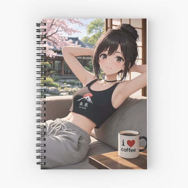 Item preview,  Cute anime manga girl reclining with a cup of coffee designed and sold by Vintage Designs +.