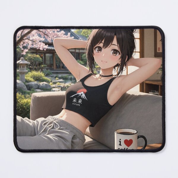 Item preview,  Cute anime manga girl reclining with a cup of coffee designed and sold by Vintage Designs +.