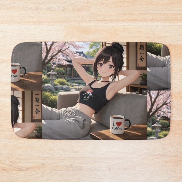 Item preview,  Cute anime manga girl reclining with a cup of coffee designed and sold by Vintage Designs +.