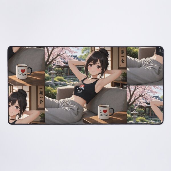 Item preview,  Cute anime manga girl reclining with a cup of coffee designed and sold by Vintage Designs +.