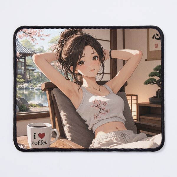 Item preview, Cute anime manga girl reclining with a cup of coffee designed and sold by Vintage Designs +.