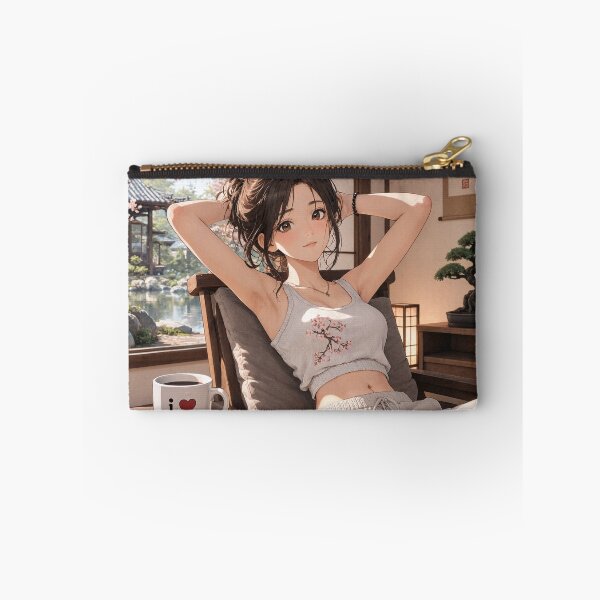 Item preview, Cute anime manga girl reclining with a cup of coffee designed and sold by Vintage Designs +.