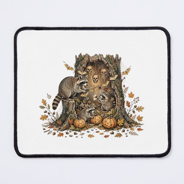 Item preview, Halloween Raccoons Tree Stump Pumpkins Vintage Cottagecore designed and sold by Neurospicy Trolls.