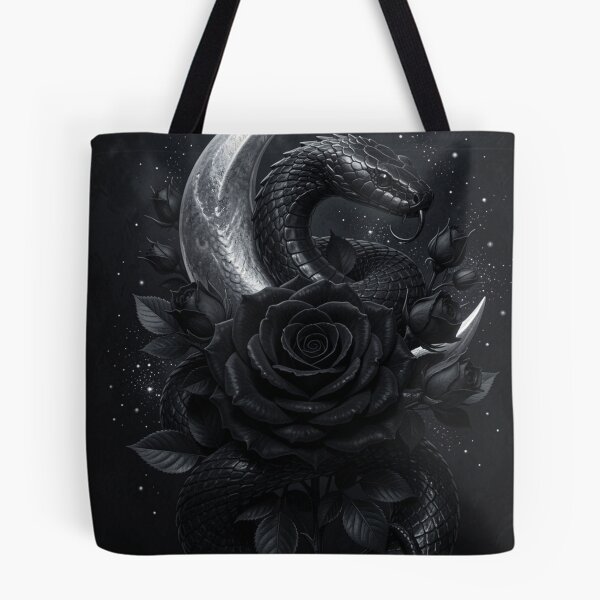 Item preview, Black Rose Serpent | Gothic Botanical Snake designed and sold by JanjjaSoulInk.