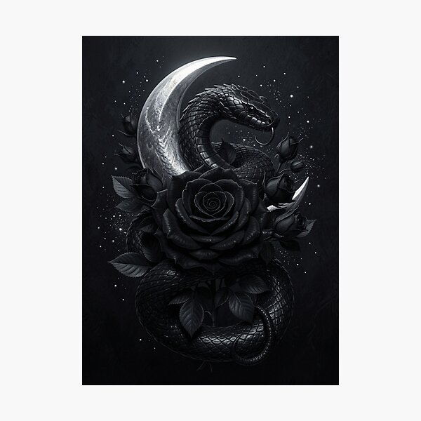 Item preview, Black Rose Serpent | Gothic Botanical Snake designed and sold by JanjjaSoulInk.