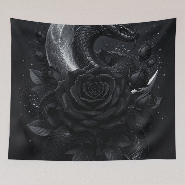 Item preview, Black Rose Serpent | Gothic Botanical Snake designed and sold by JanjjaSoulInk.