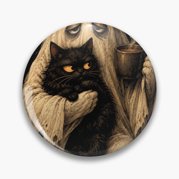 Item preview, Retro Funny Boojee Ghost Holding Black Cat Cozy Hot Latte designed and sold by will freed18.