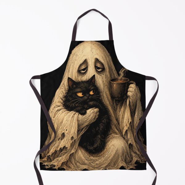 Item preview, Retro Funny Boojee Ghost Holding Black Cat Cozy Hot Latte designed and sold by will freed18.
