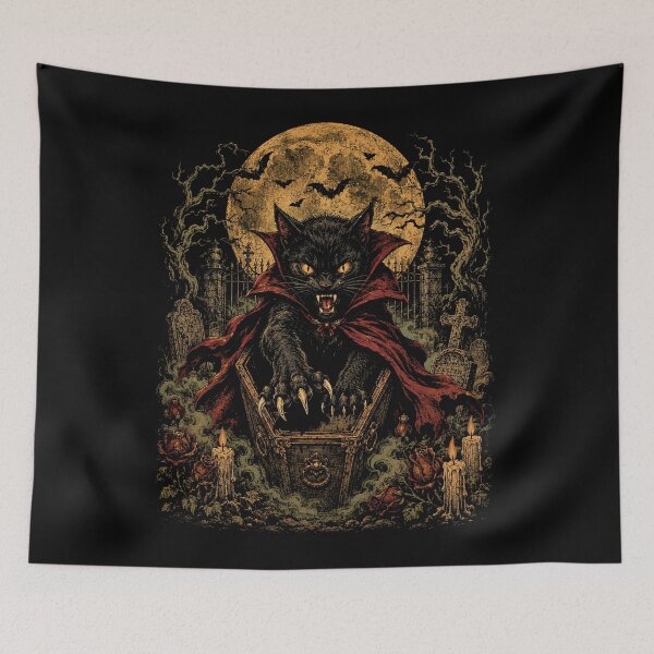 Item preview, Vampire Cat Under Full Moon – Spooky Halloween designed and sold by will freed18.