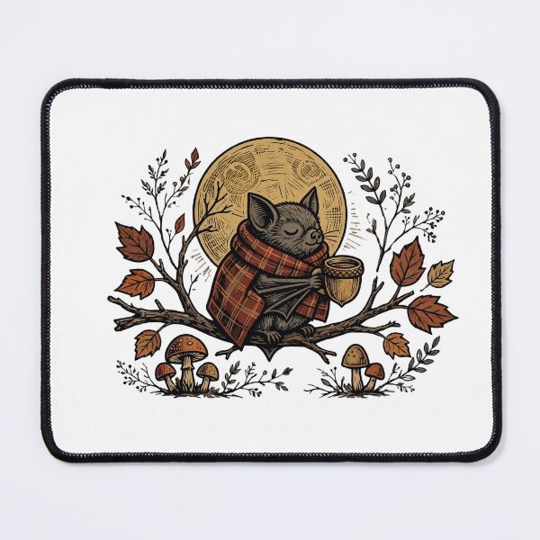 Item preview, Cozy Autumn Bat Acorn Mug Full Moon Folk Art Fall Goblincore designed and sold by Neurospicy Trolls.