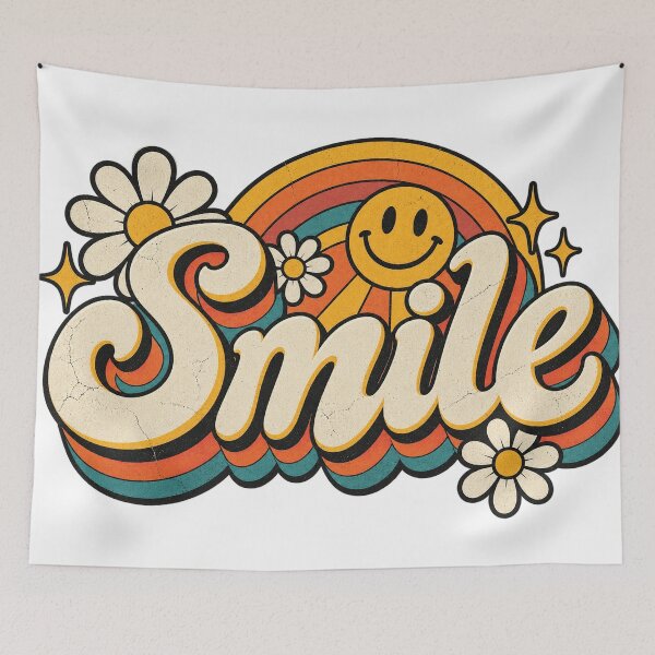 Item preview, Smile Retro 70s Daisy Rainbow Smiley Positive Vibes Graphic Tee designed and sold by TM DESIGNS AND MORE.