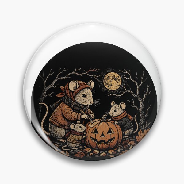 Item preview, Cozy Mice Carving Pumpkin Moon Halloween Dark Folk Art designed and sold by Neurospicy Trolls.