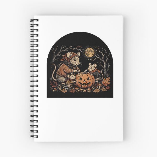 Item preview, Cozy Mice Carving Pumpkin Moon Halloween Dark Folk Art designed and sold by Neurospicy Trolls.