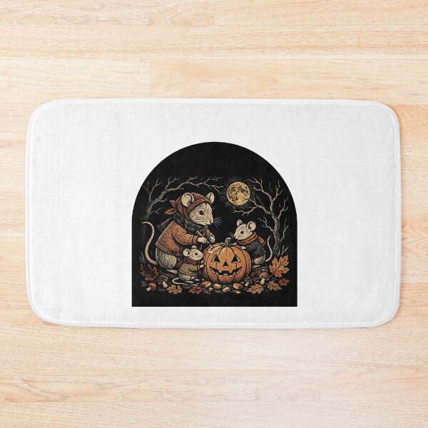Item preview, Cozy Mice Carving Pumpkin Moon Halloween Dark Folk Art designed and sold by Neurospicy Trolls.