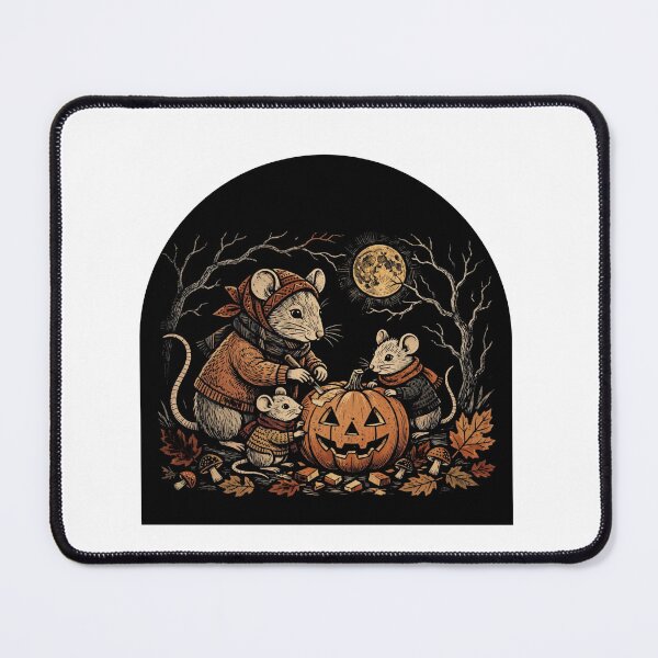 Item preview, Cozy Mice Carving Pumpkin Moon Halloween Dark Folk Art designed and sold by Neurospicy Trolls.