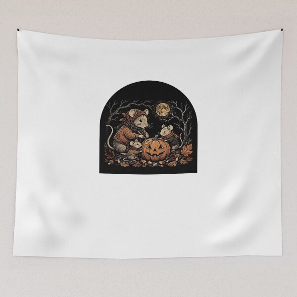 Item preview, Cozy Mice Carving Pumpkin Moon Halloween Dark Folk Art designed and sold by Neurospicy Trolls.