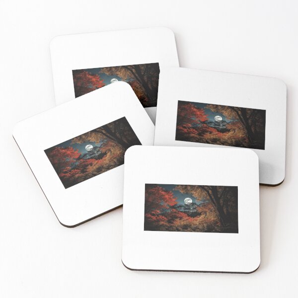 Item preview, Autumn Full Moon Over Crimson Forest Nightscape Art Print designed and sold by D Digital Art.