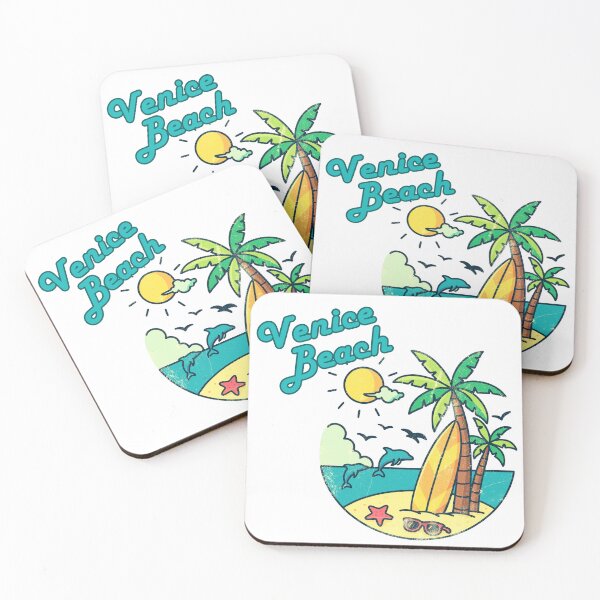 Item preview, Venice Beach Retro Surf Badge Dolphins Palm Trees Sunset Print designed and sold by DonnaRaine.