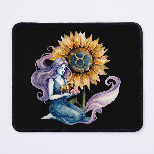 Item preview, Taurus Zodiac Goddess with Sunflower and Bull designed and sold by SilentFlower.