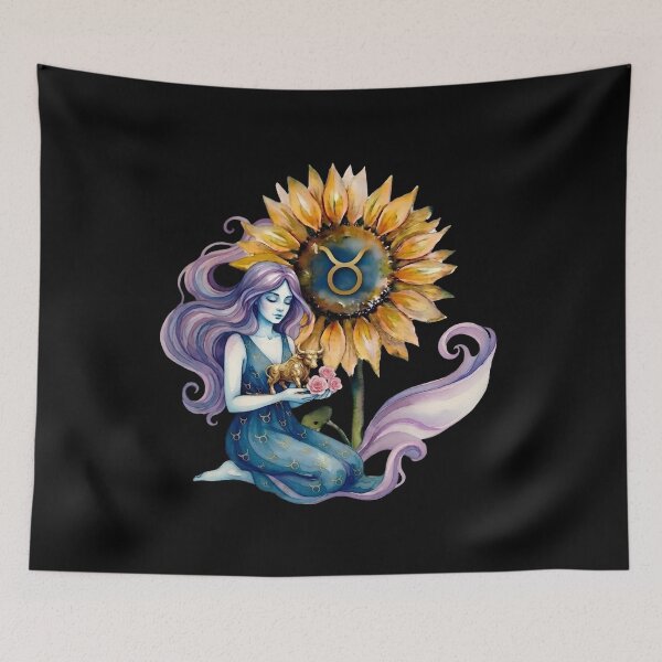 Item preview, ​Taurus Zodiac Goddess with Sunflower and Bull designed and sold by SilentFlower.
