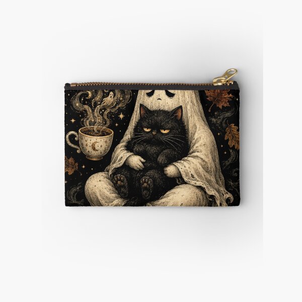 Item preview, Retro Funny Boojee Ghost Holding Black Cat Cozy Hot Latte designed and sold by will freed18.
