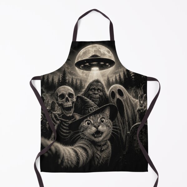 Item preview, Cat Selfie with Bigfoot Skeleton Alien UFO Funny Halloween designed and sold by will freed18.
