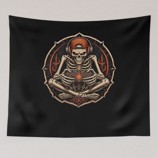 Item preview, Haunted Skeleton Gamer with Orange Headphones designed and sold by FreshPixelArt.