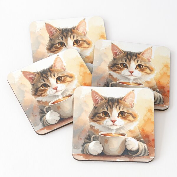 Item preview, Cozy Cat Holding Warm Coffee Mug Watercolor designed and sold by BetweenForms.