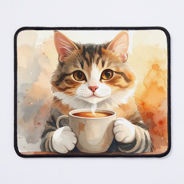 Item preview, Cozy Cat Holding Warm Coffee Mug Watercolor designed and sold by BetweenForms.