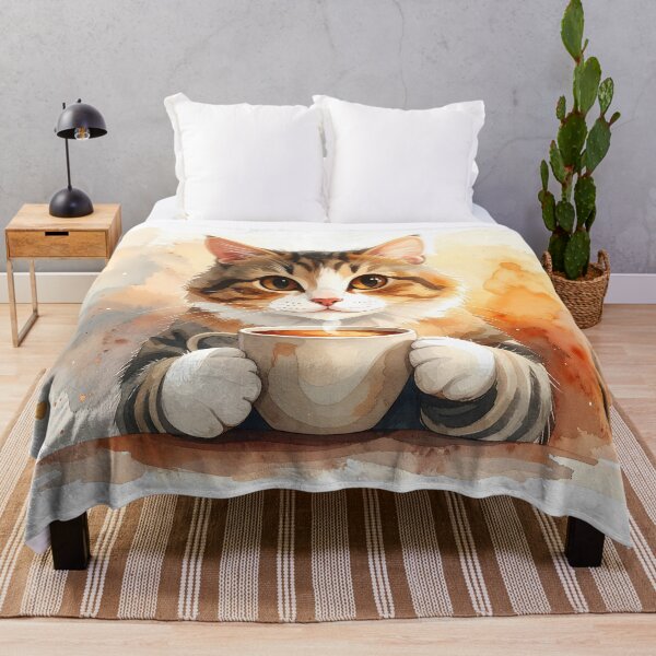 Item preview, Cozy Cat Holding Warm Coffee Mug Watercolor designed and sold by BetweenForms.