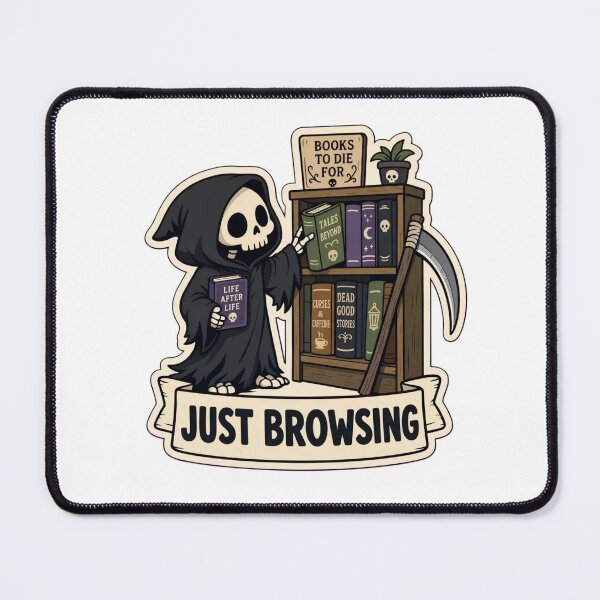 Item preview, Reaper Bookshop | Cute Grim Reaper Cosy Spooky Doodle designed and sold by StickyGuys.