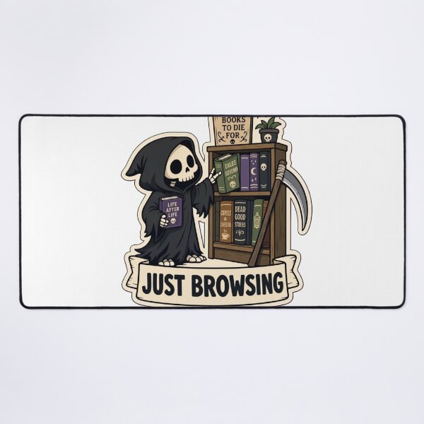 Item preview, Reaper Bookshop | Cute Grim Reaper Cosy Spooky Doodle designed and sold by StickyGuys.