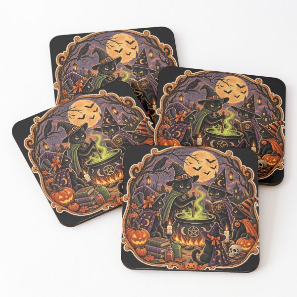 Item preview, Black Cat Witch Coven Vintage Halloween Cauldron Graphic Tee designed and sold by TM DESIGNS AND MORE.