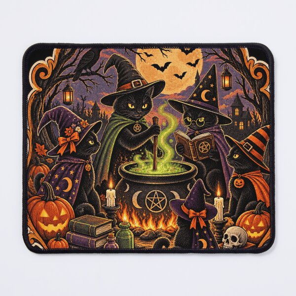 Item preview, Black Cat Witch Coven Vintage Halloween Cauldron Graphic Tee designed and sold by TM DESIGNS AND MORE.