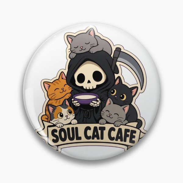 Item preview, Reaper Cat Cafe | Cute Grim Reaper Cosy Spooky Doodle designed and sold by StickyGuys.