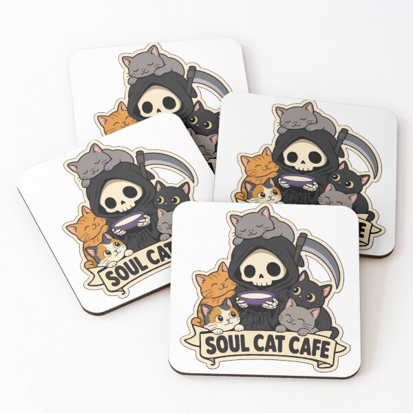 Item preview, Reaper Cat Cafe | Cute Grim Reaper Cosy Spooky Doodle designed and sold by StickyGuys.